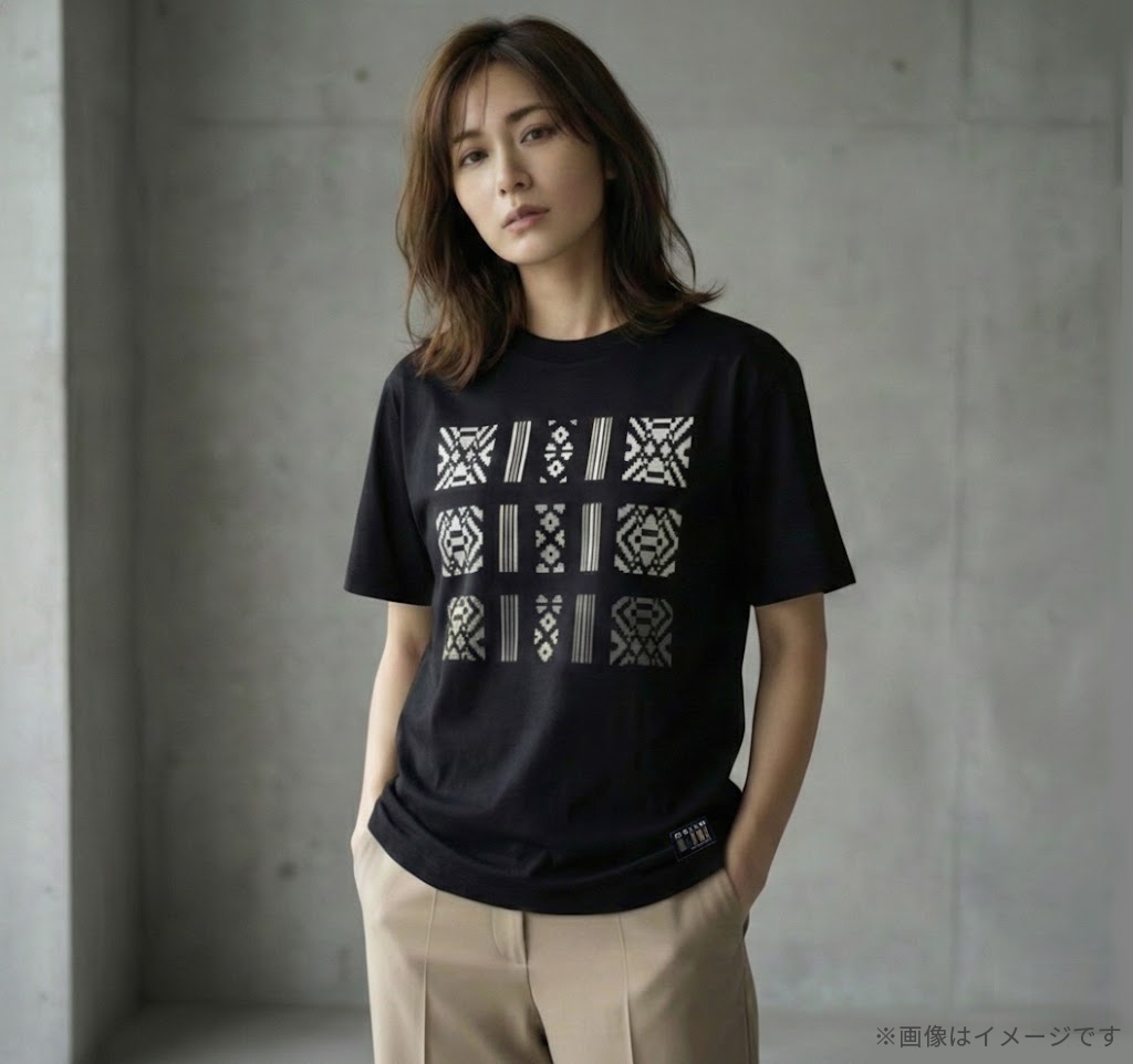 ORISM × 久米繊維工業　日本製 献上柄T-SHIRTS　（黒・モノトーン）